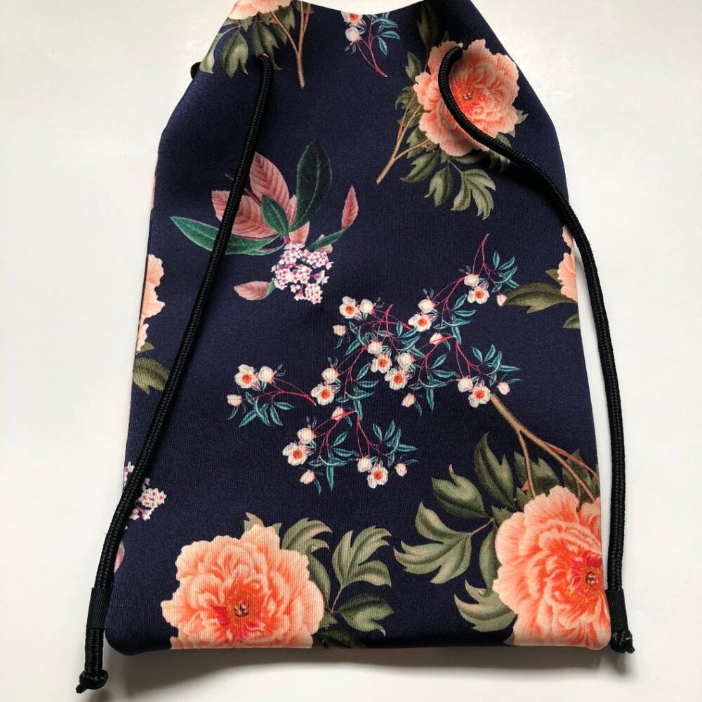 Triangl, Neoprene, floral with Navy blue background backpack/tote/beach/pool bag